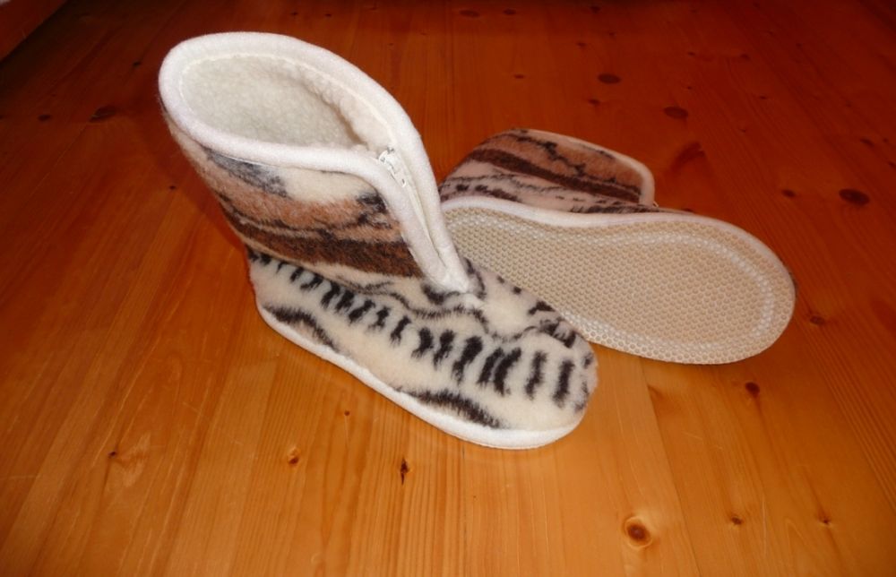 Foto Vlnené papuče vysoké so zipsom/ protišmyková podrážka