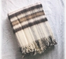 Foto Deka vlnená tkaná so strapcami / jednovrst. tm. hnedá-hnedá- prírodná biela